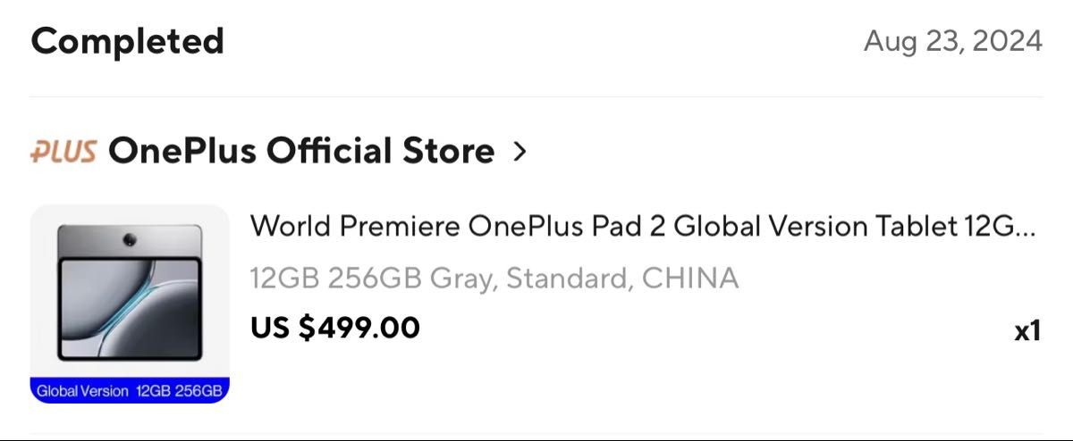 OnePlus Pad 2 グローバル版 OPD2403 12GB/256GB Nimbus Gray 中古美品