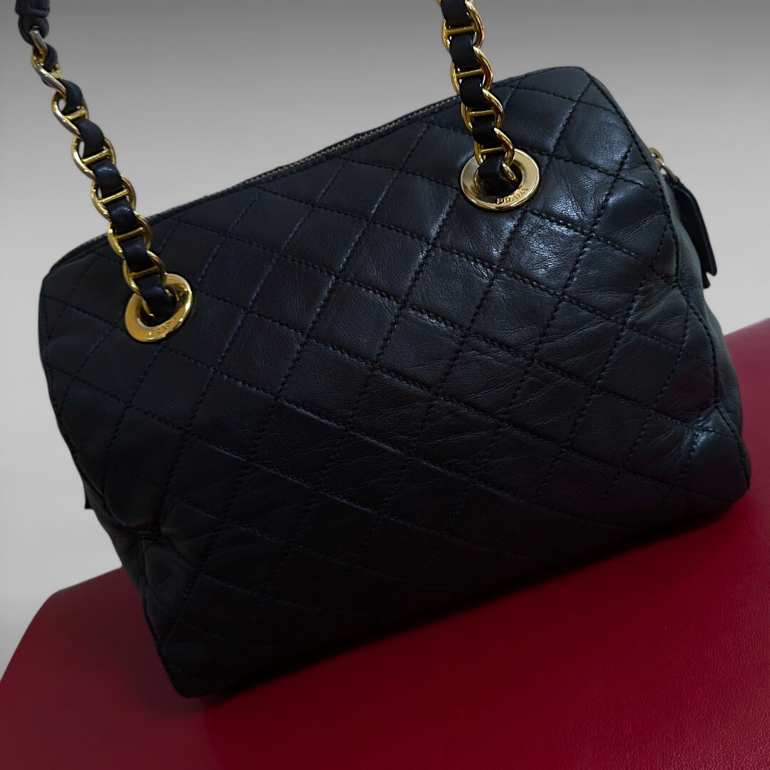 極美品 PRADA キルティング チェーン オールレザー トートバッグ