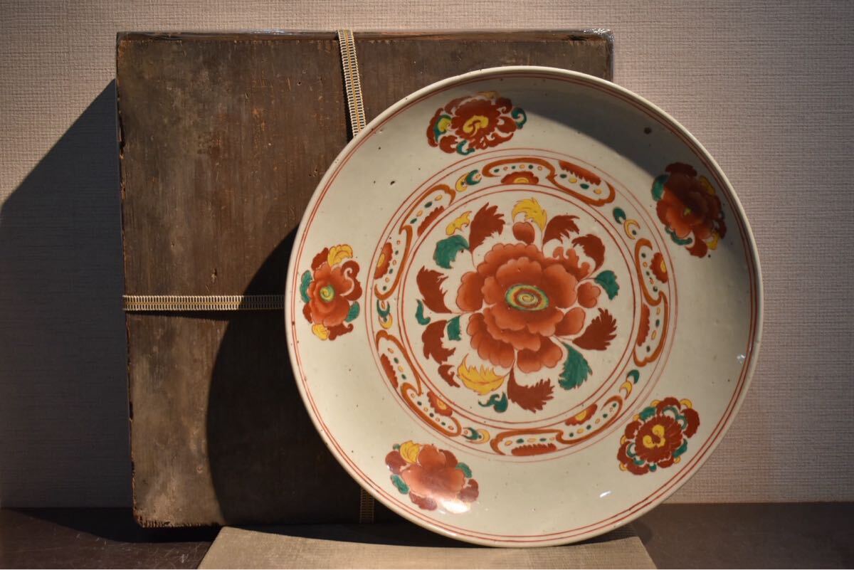 大皿 色絵 赤絵 童 中国 角福 銘 中華 あそび 窯傷 🔶SALE🔶岐阜 秀峰