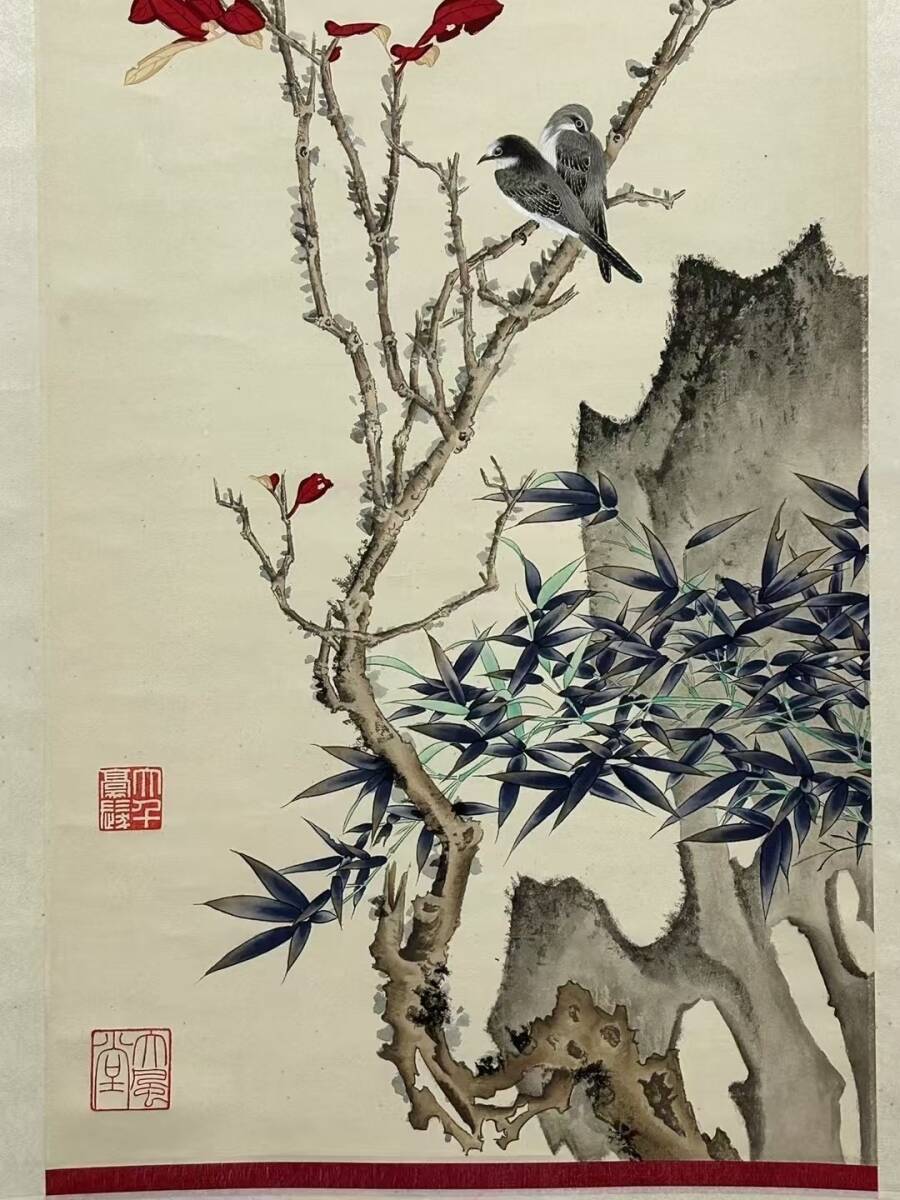 真作】陳康候 花鳥絵 中国書画 紙本肉筆 真作】陳康候 花鳥絵 中国書画
