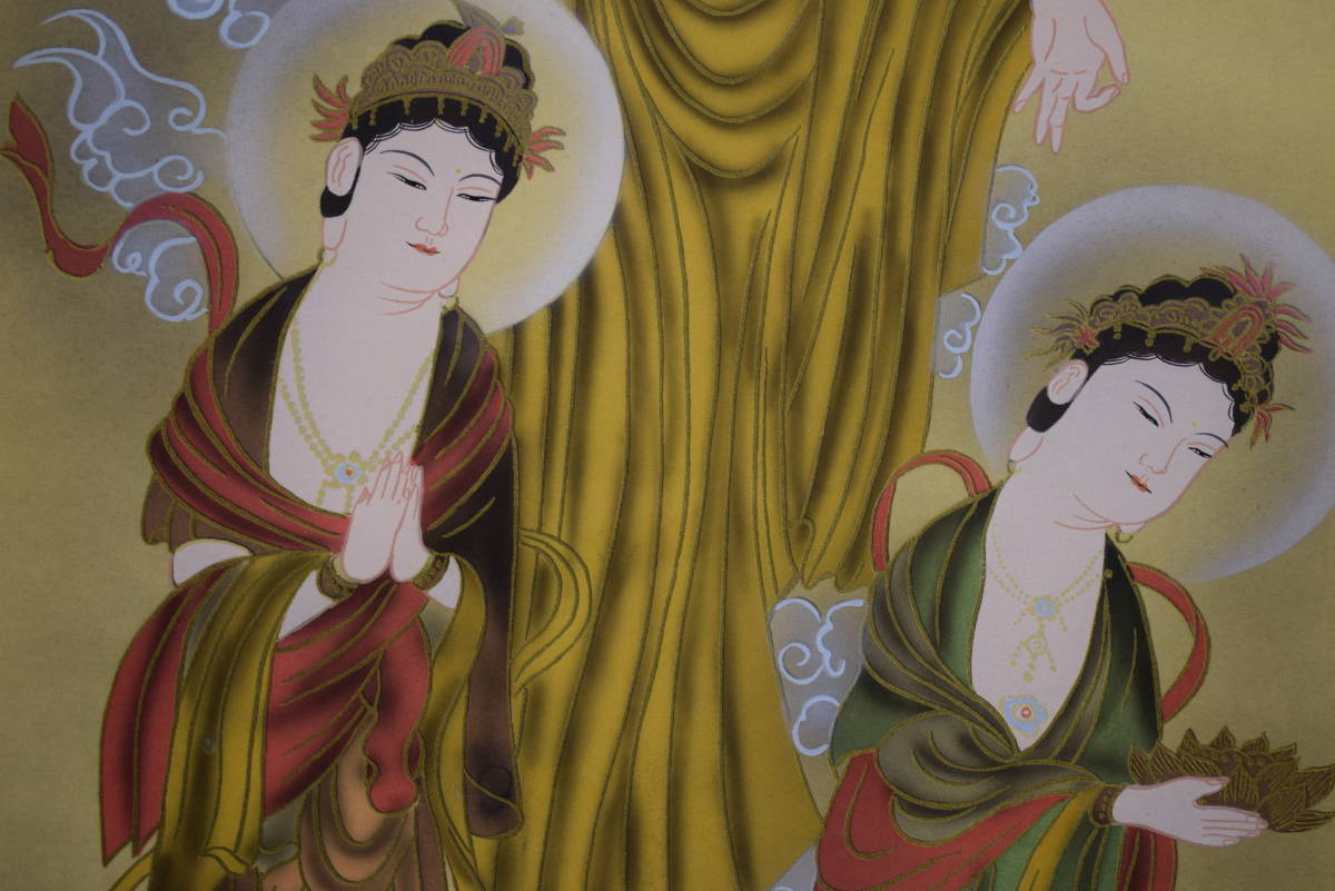 真作】//紫雪/三尊仏/三尊佛/桐共箱付/布袋