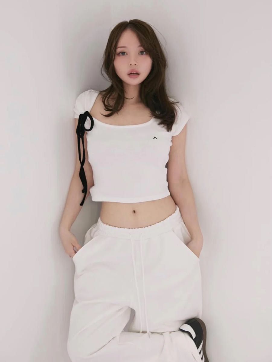 andmary Bicolor ribbon tops 白 トップス andmary Bicolor ribbon