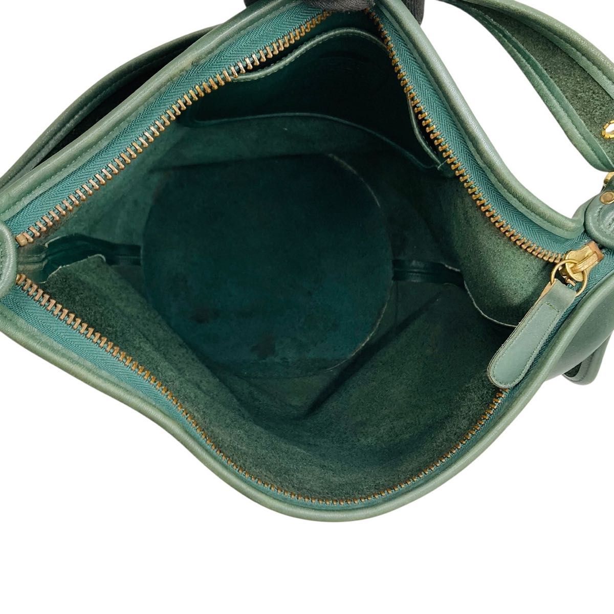 美品 オールドコーチ ショルダーバッグ バケツ型 グリーン レザー 9085