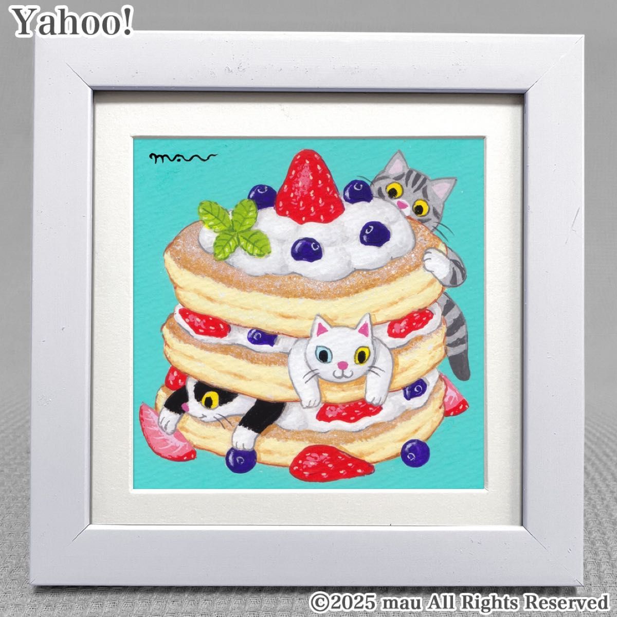 SALE2/28迄】原画「三匹の猫〜苺パンケーキ v2」イラスト/アート/絵画