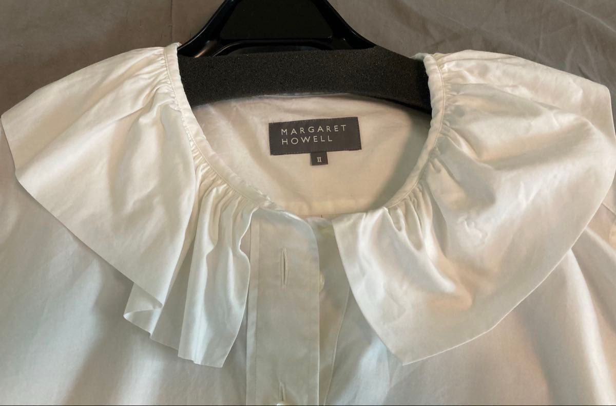 マーガレットハウエル 2025 SUPERFINE COTTON フリルブラウス ホワイト