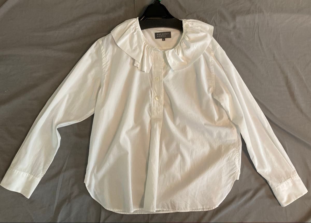 マーガレットハウエル 2025 SUPERFINE COTTON フリルブラウス ホワイト