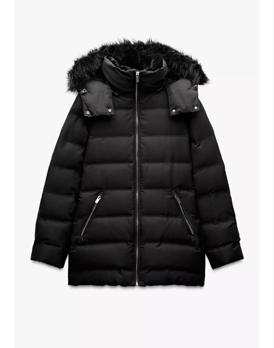新品 未使用 ZARA ザラ セミロング丈フード付きダウンジャケット XL
