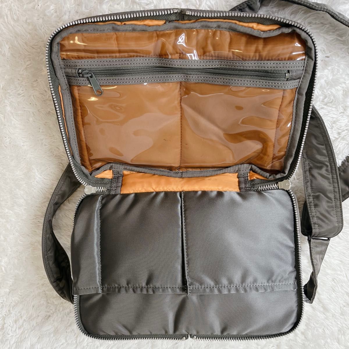 美品 ポーター タンカー シルバーグレー 二層 ショルダーバッグ S