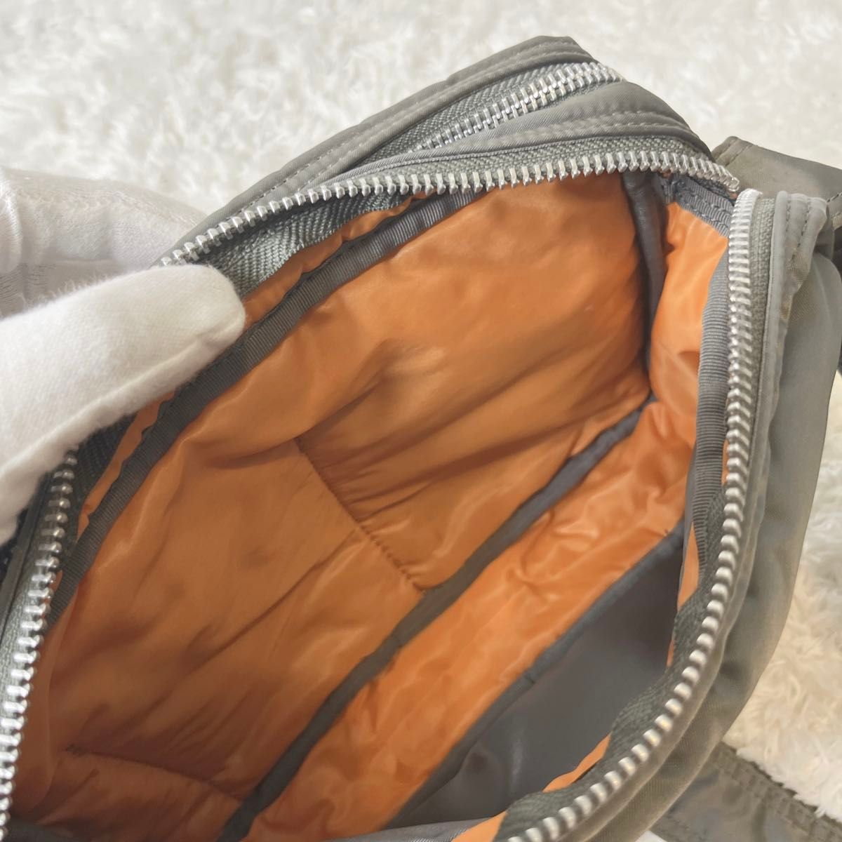 美品 ポーター タンカー シルバーグレー 二層 ショルダーバッグ S