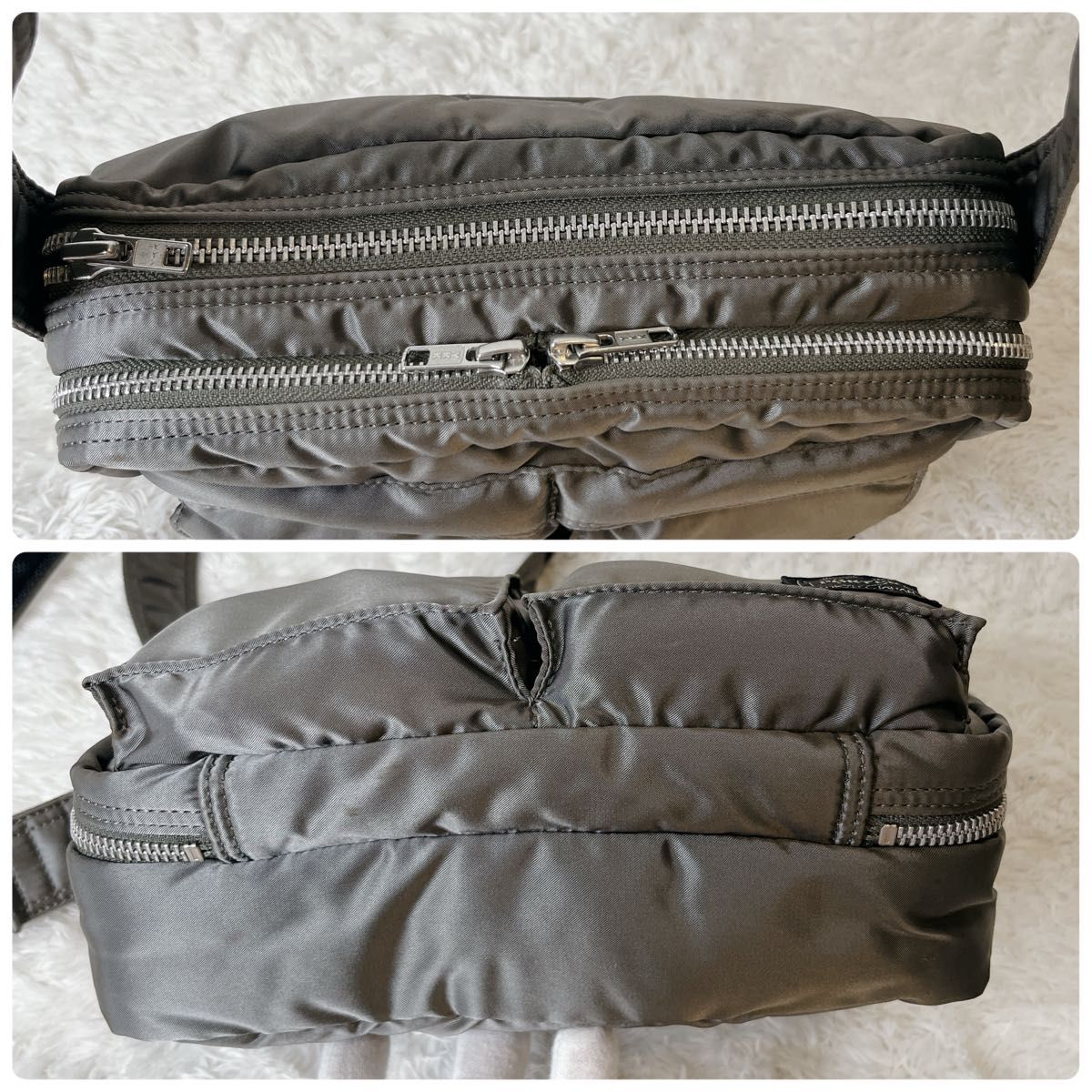 美品 ポーター タンカー シルバーグレー 二層 ショルダーバッグ S