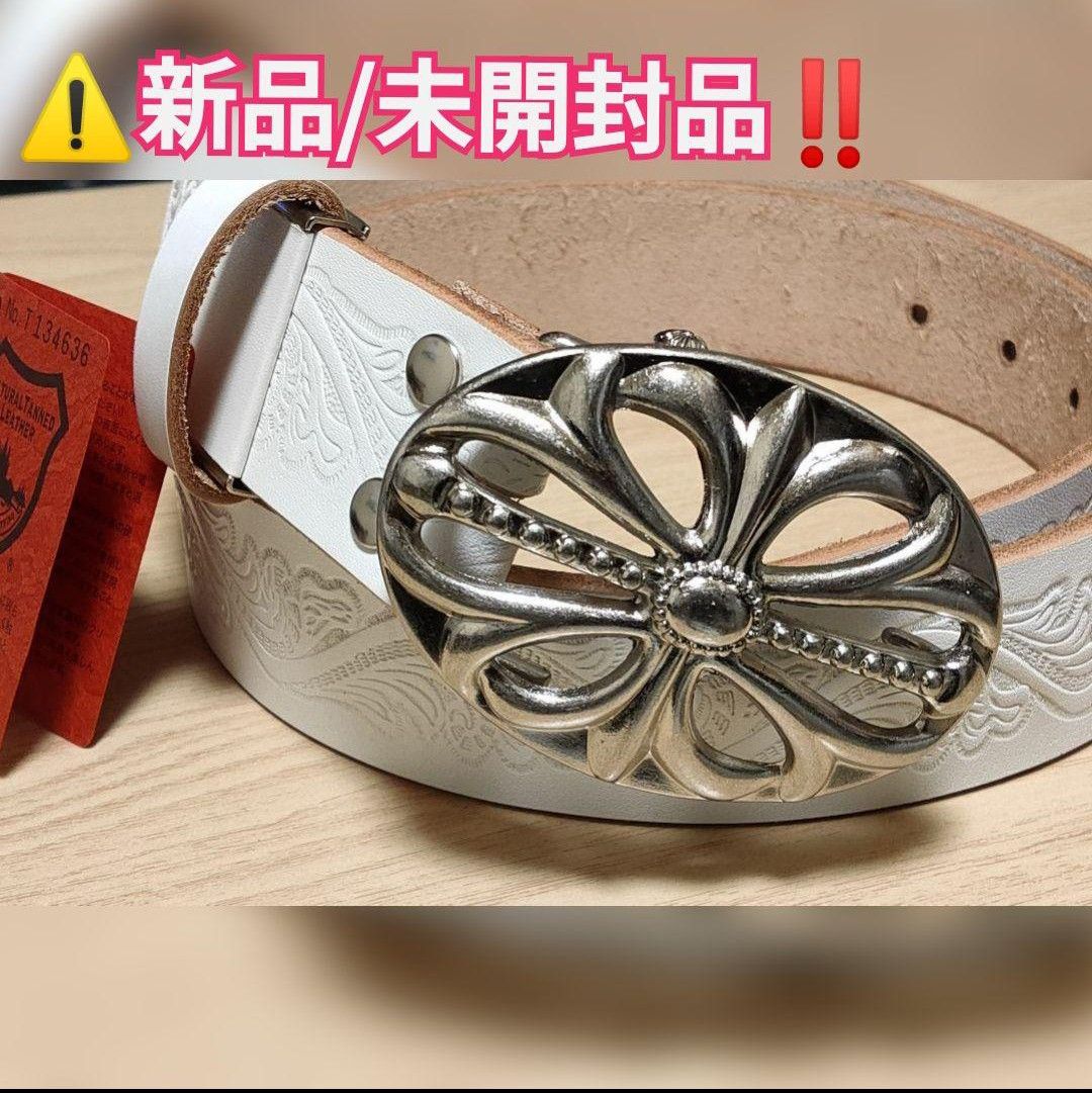 希少入手困難/白ベルト 新品/本革 矢沢永吉 ライブ着用類似 バックル