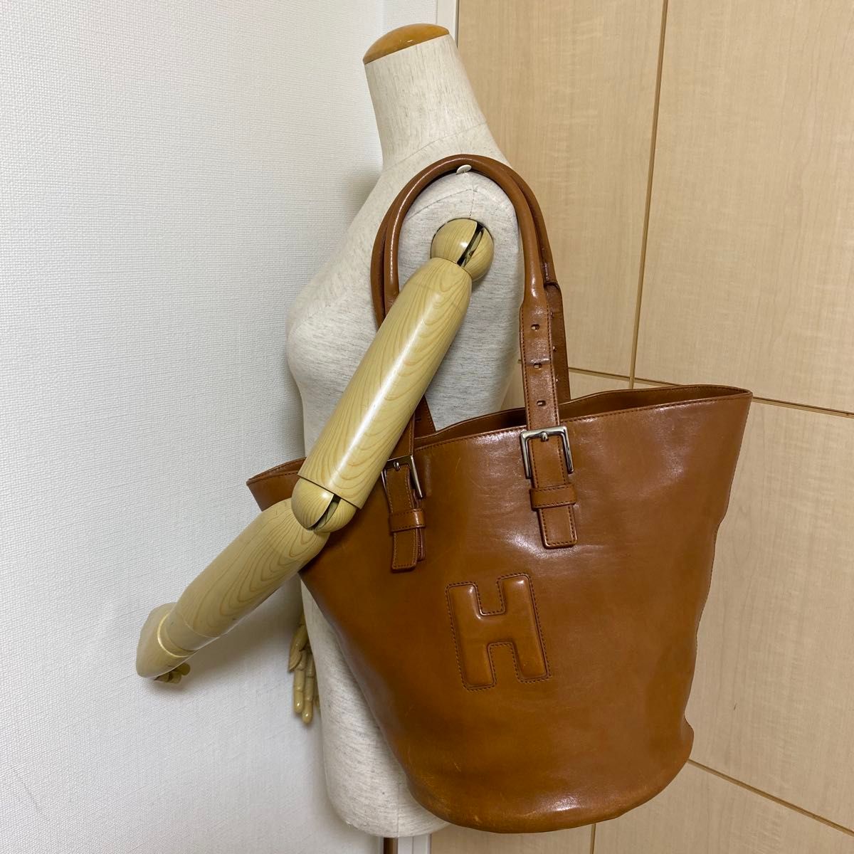 HIROFU ヒロフ ブラウン 本革レザー Hロゴ トートバッグ ハンドバッグ