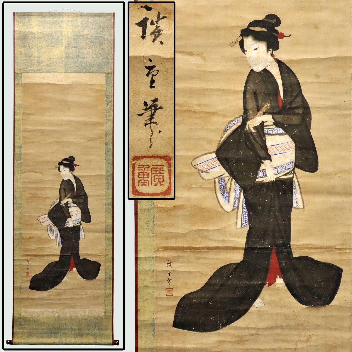 唐寅 人物画 掛け軸 四尺 手描き 中国美術 絵画 書画 人物図