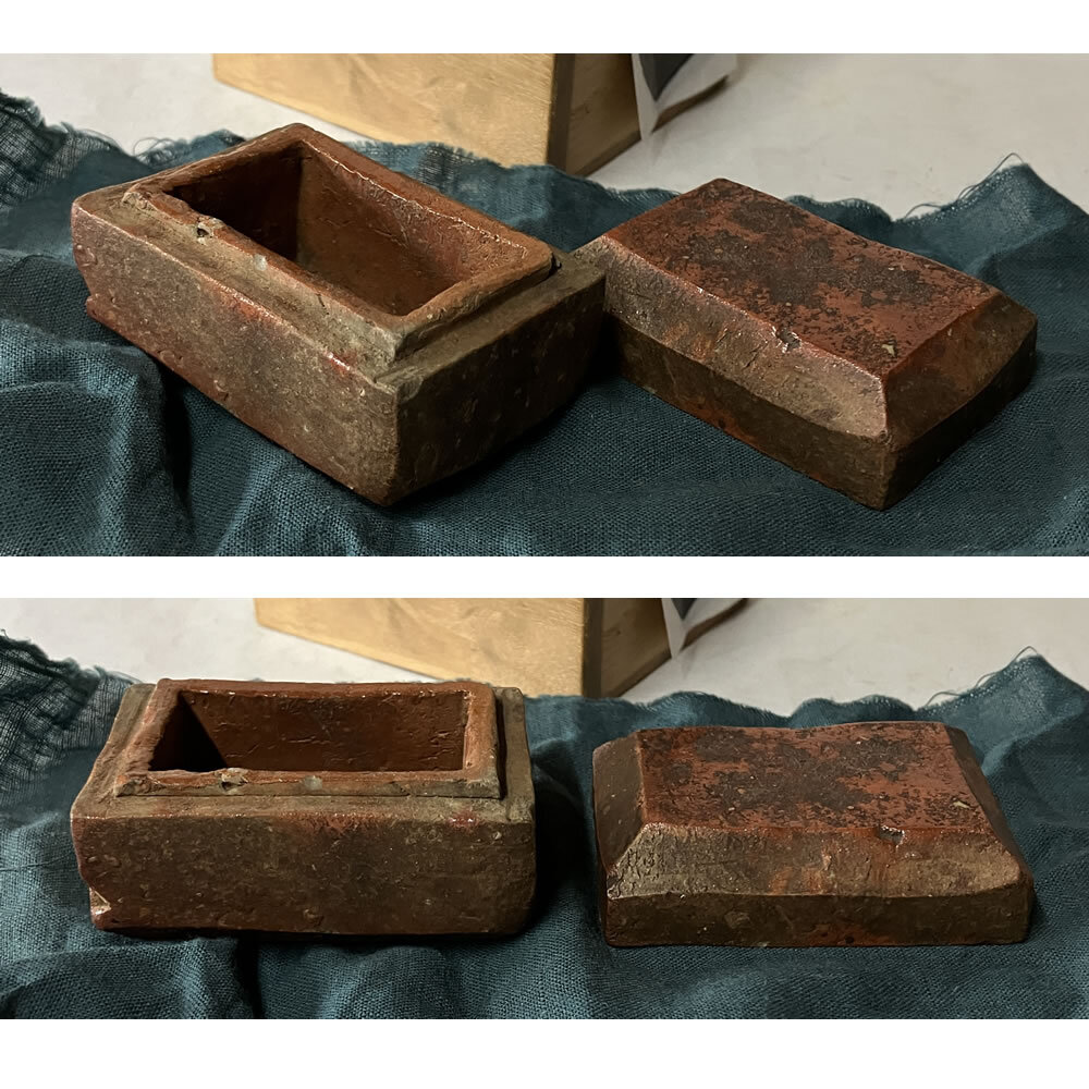 ○p036 古備前 香合 刻印 木箱入り 時代 茶道具