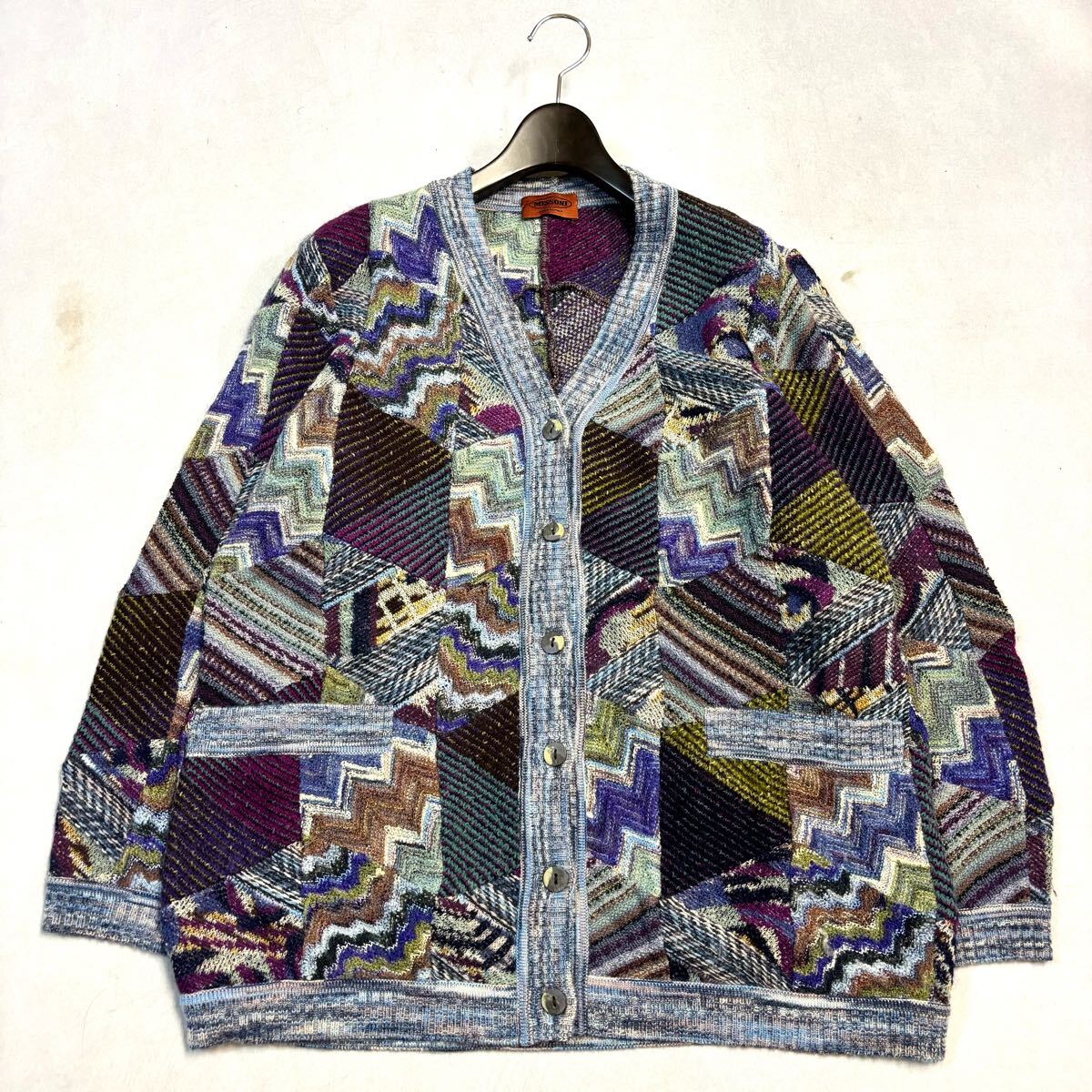イタリア製 マルチカラーニットカーディガン イタリア製 柄ニット