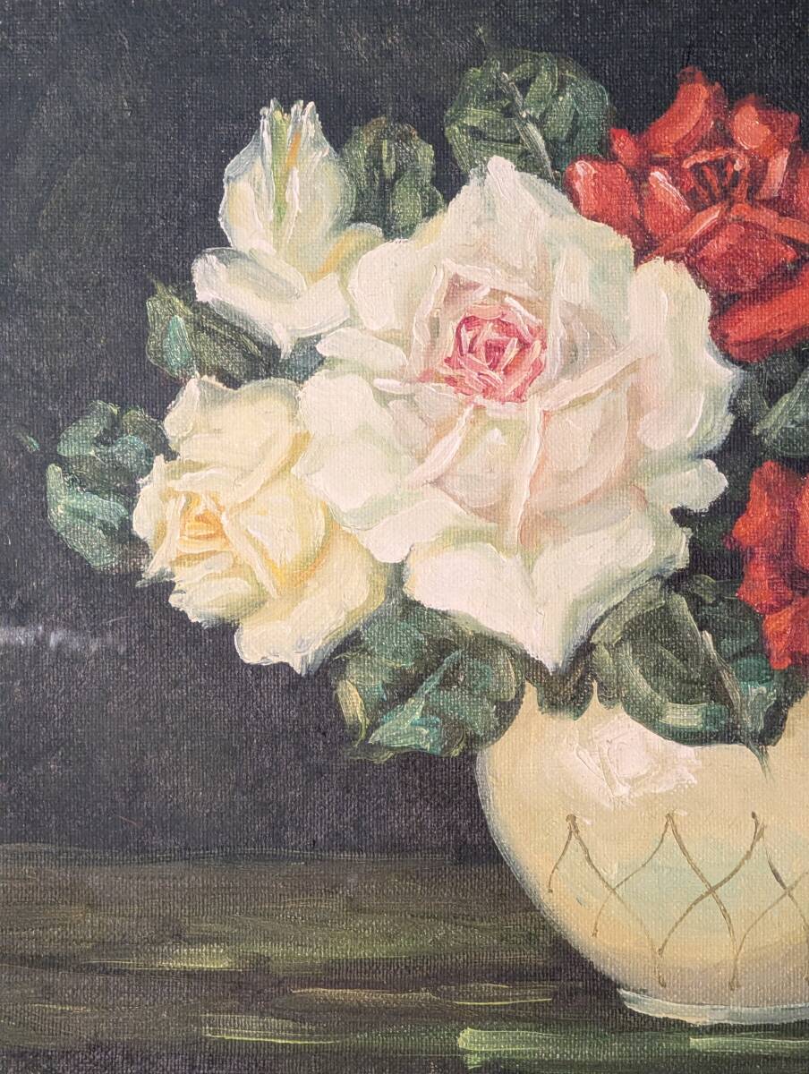 真作】絵画 油彩6号 華やぐ薔薇の饗宴 優雅な一輪一輪 美しい調和 Y104