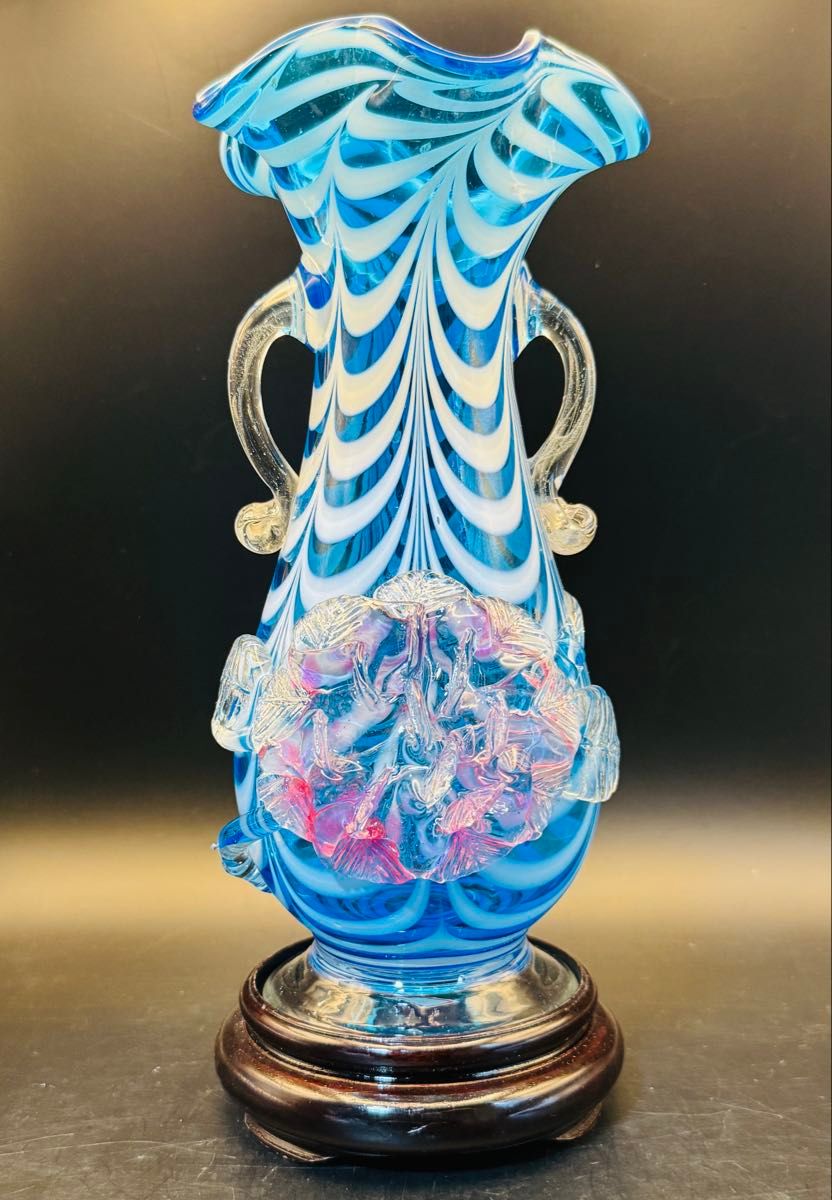 大正～昭和初期 日本製 手付ガラス花瓶 高24 5cm アンティーク 大正