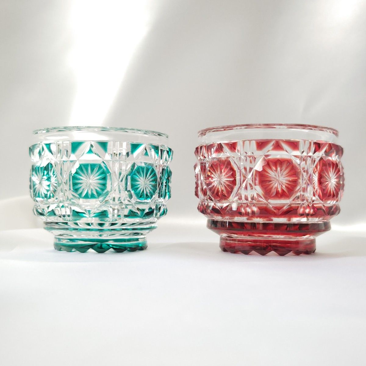 薩摩切子 島津薩摩切子 猪口 グラス 大 紅 赤 緑 セット 刻印入り 薩摩