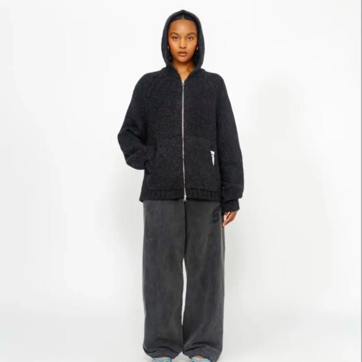 stussy CHUNKY KNIT ZIP HOODIE black XXL ステューシー ニット