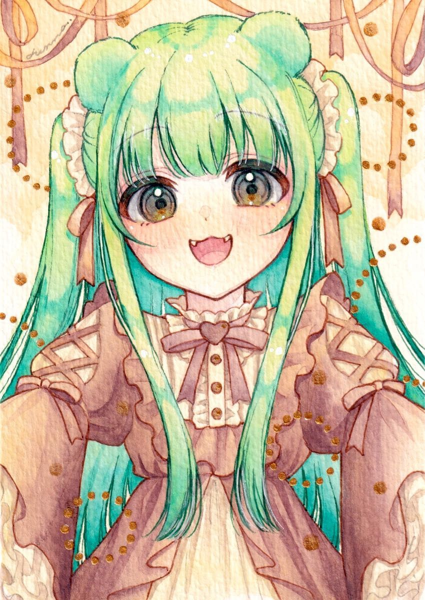 手描きイラスト オリジナル 創作 原画 けもみみ くま ロリータ B7