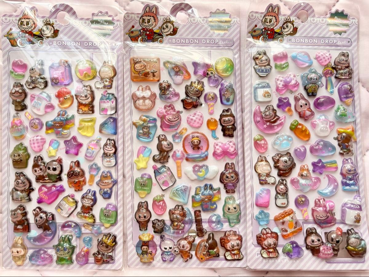 ラブブ Labubu ボンボンドロップシール ウォーターシール 3枚セット