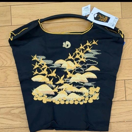 ボールアンドチェーン 染織いわもと エコバッグ 鶴 ブラック 新品未