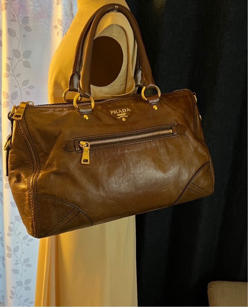 正規品 PRADA プラダ ヴィンテージ レザー ショルダー トートバッグ