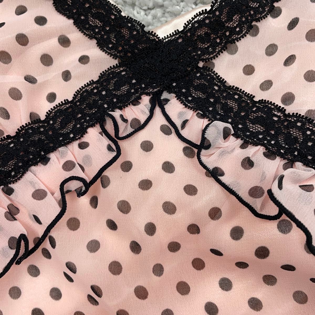 TRALALA de LIZ LISA ドット柄 フリルワンピース キャミソール ピンク