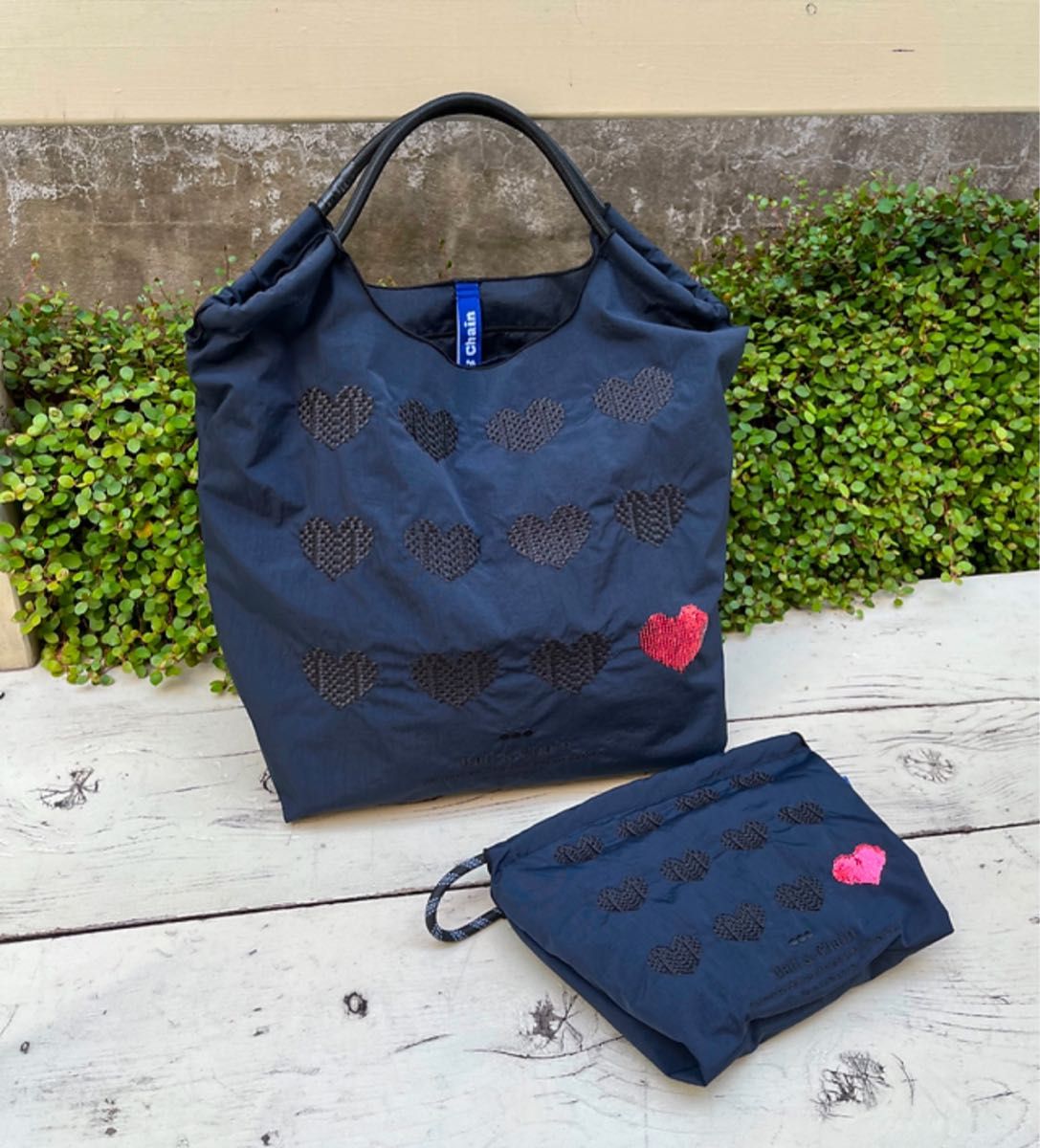 ボールアンドチェーン 神戸限定ハート ネイビー エコバッグ ポーチとM