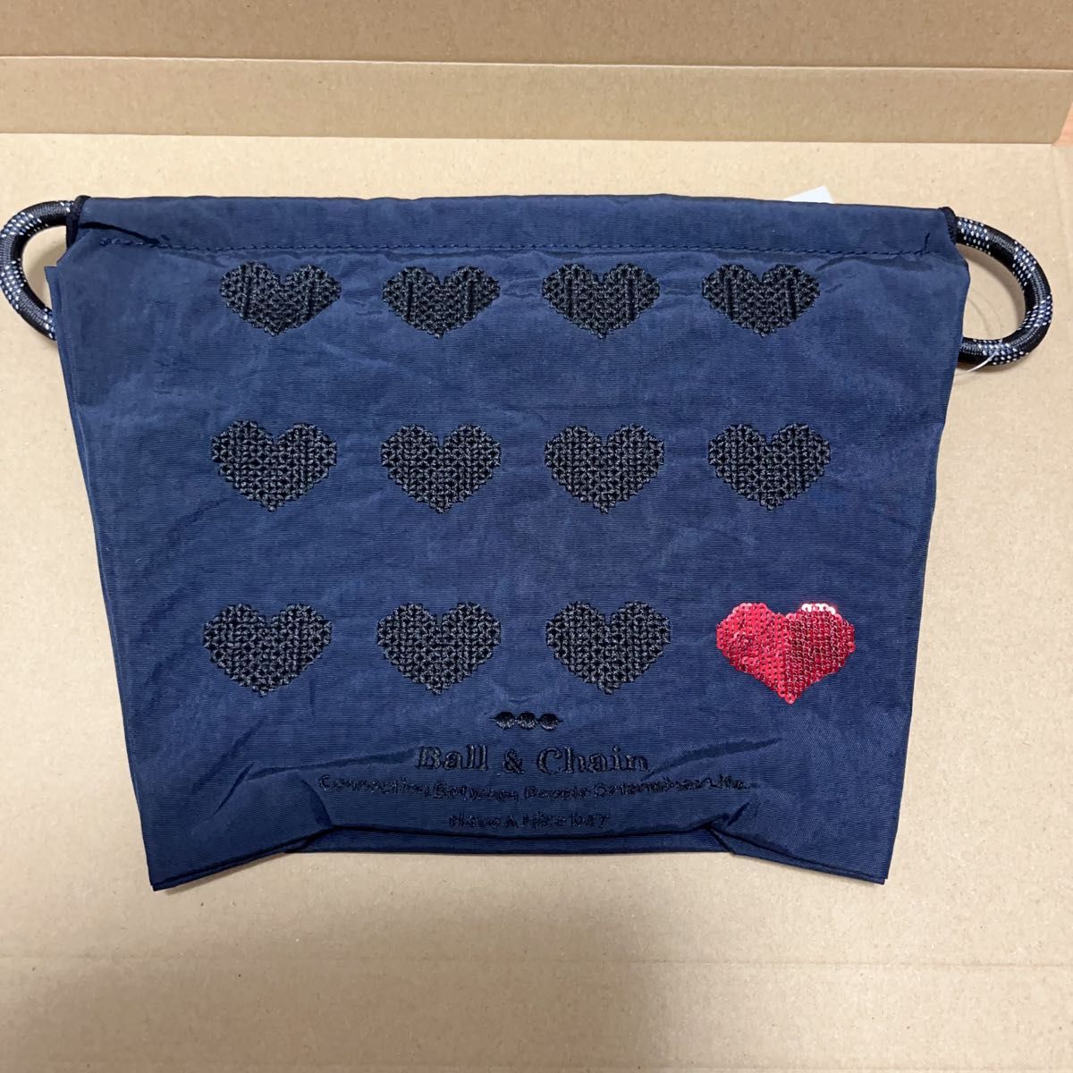 ボールアンドチェーン 神戸限定ハート ネイビー エコバッグ ポーチとM