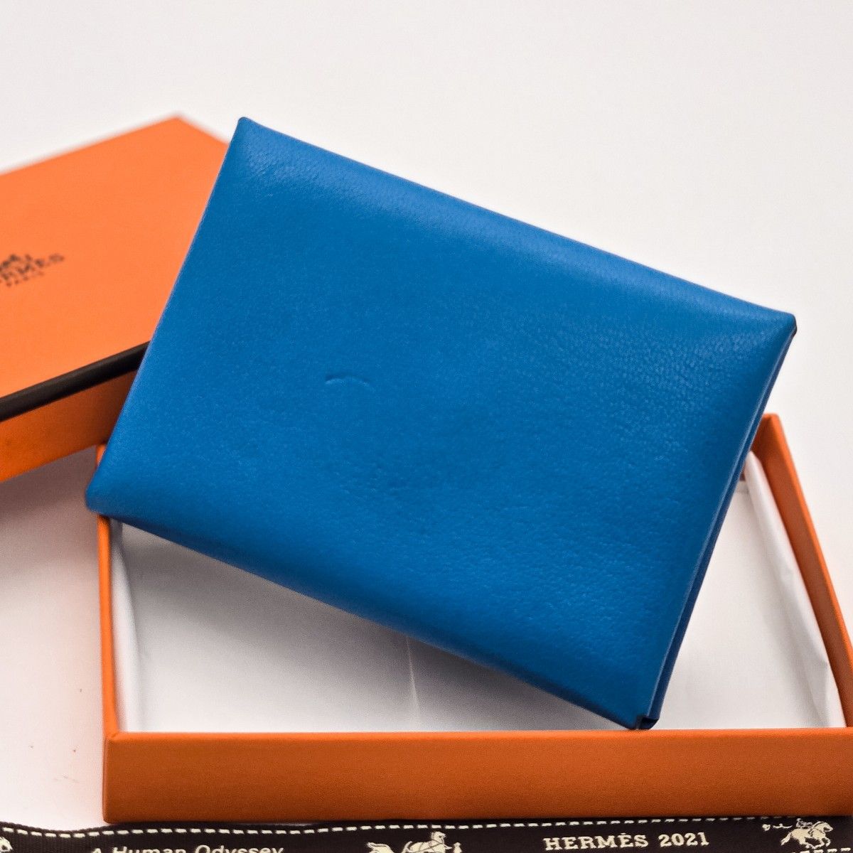 箱付/2023年製] エルメス カードケース B カルヴィ デュオ ブルー 名刺