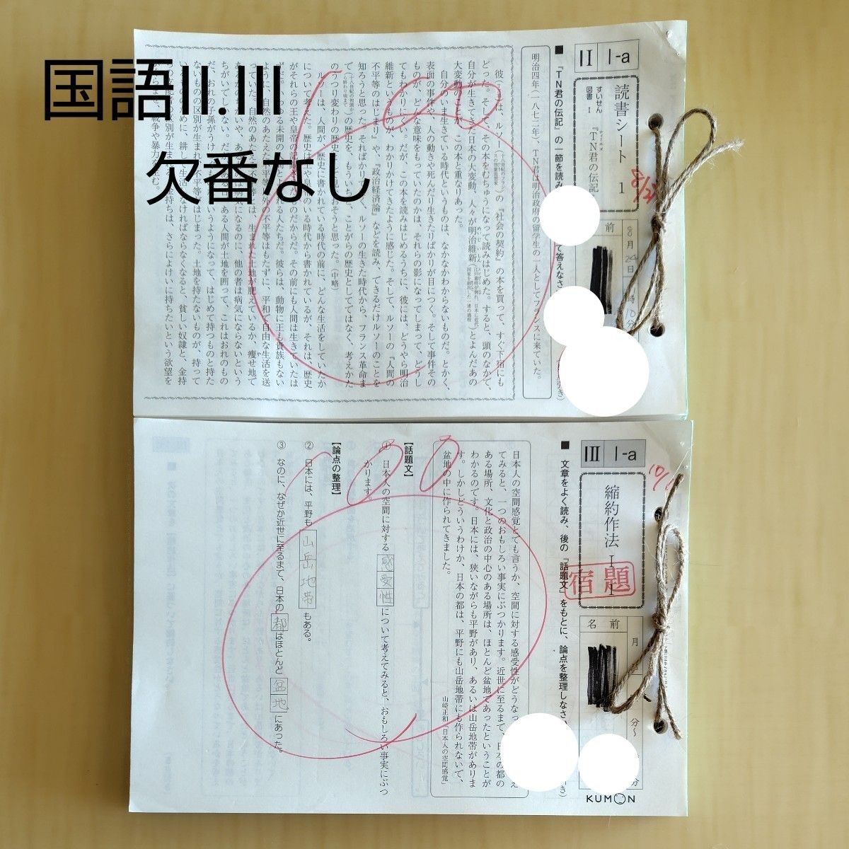 KUMONくもん公文 プリント 国語IⅠ IⅡ各1〜200 書き込みあり 採点済み