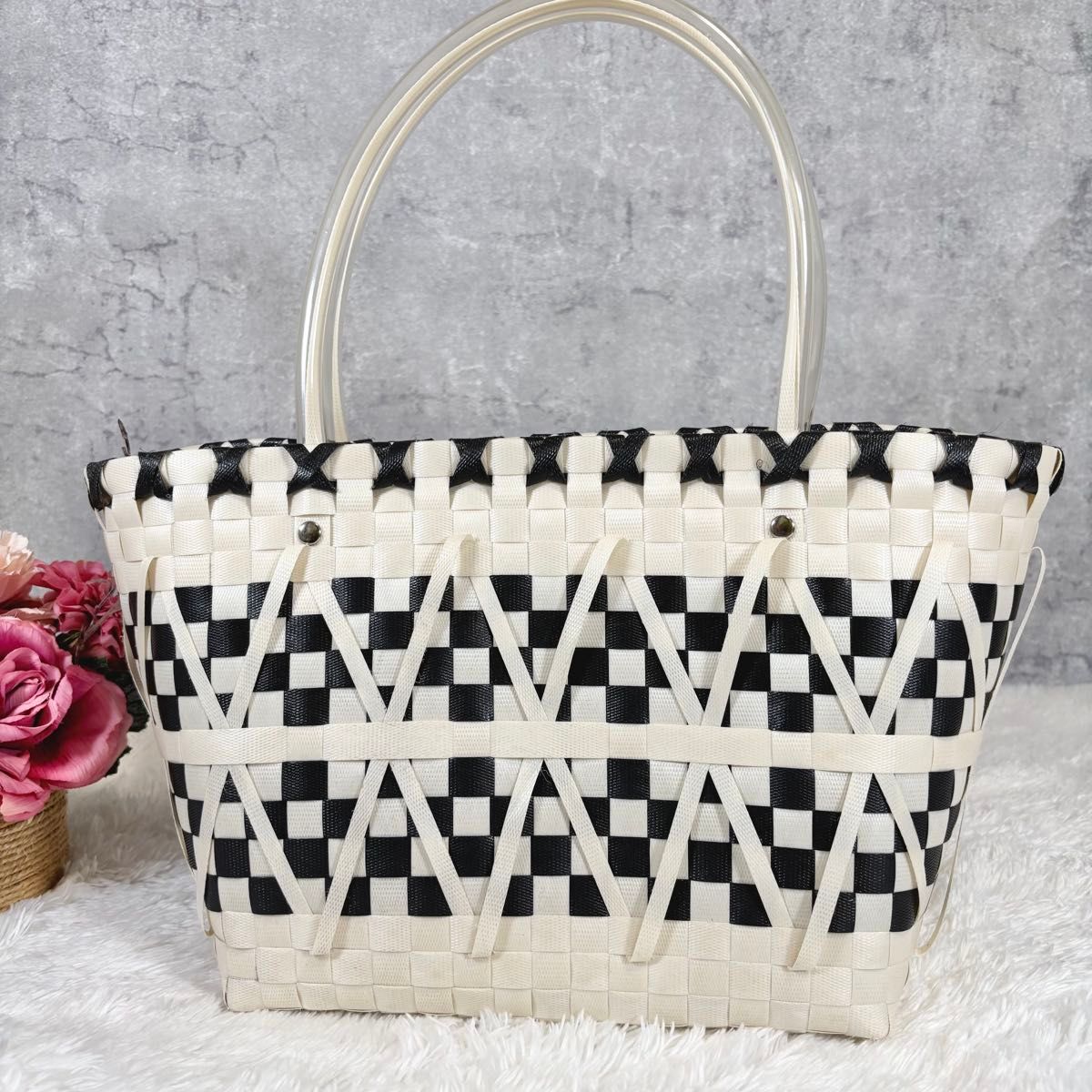 定番】 マルニ トート マーケット カゴバッグ MARNI 白 黒 ハンド かご