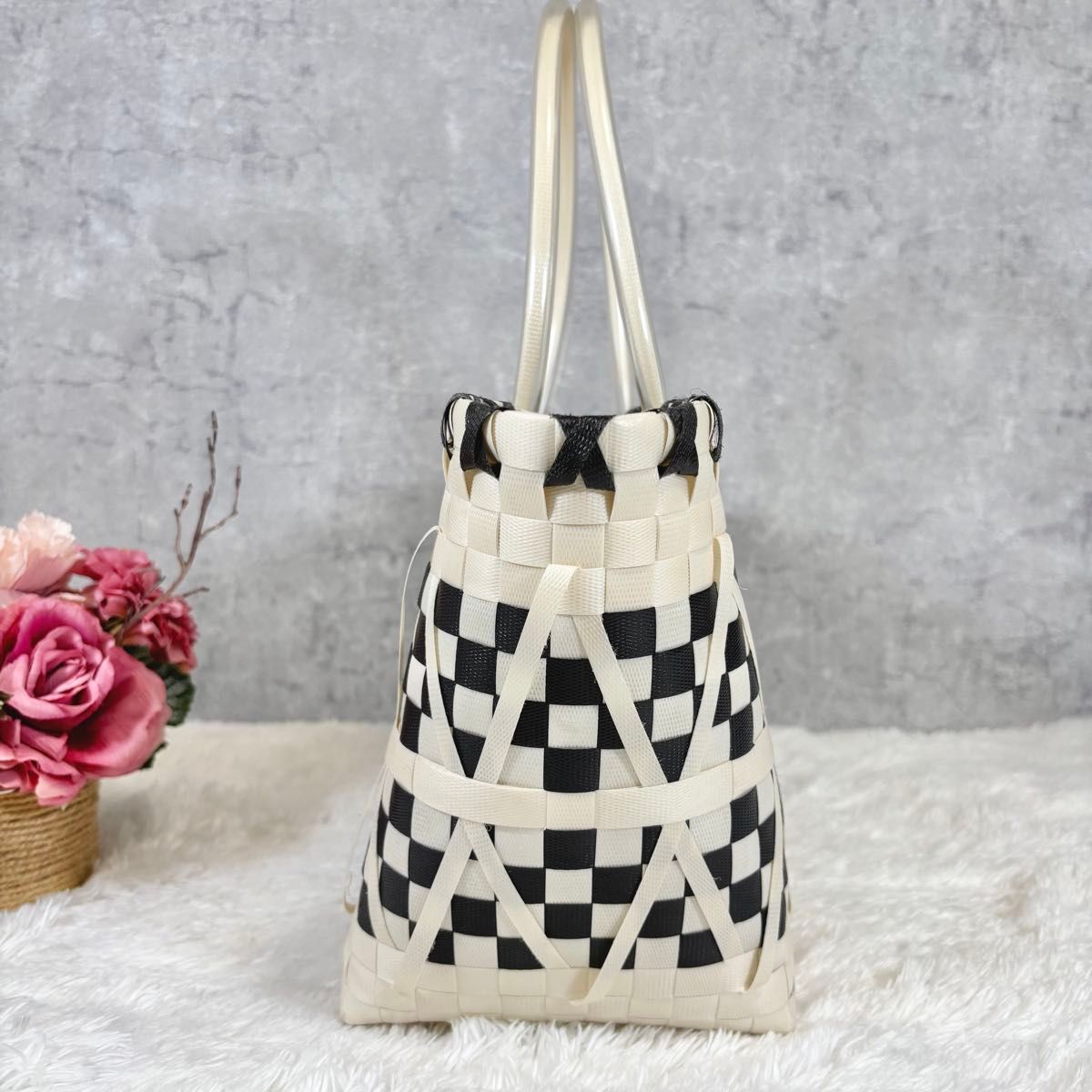 定番】 マルニ トート マーケット カゴバッグ MARNI 白 黒 ハンド かご