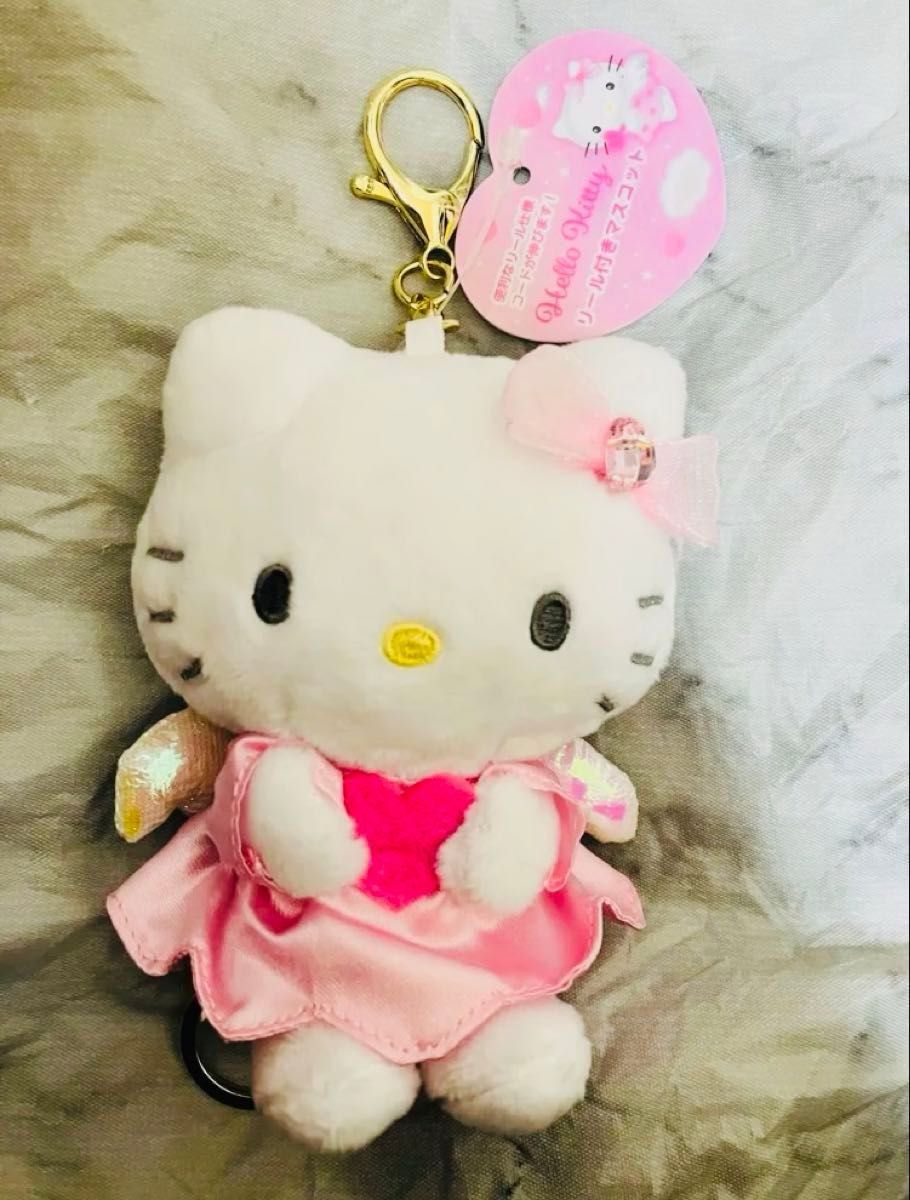 ハローキティ マスコット エンジェル 天使 羽 ピンク リール付き
