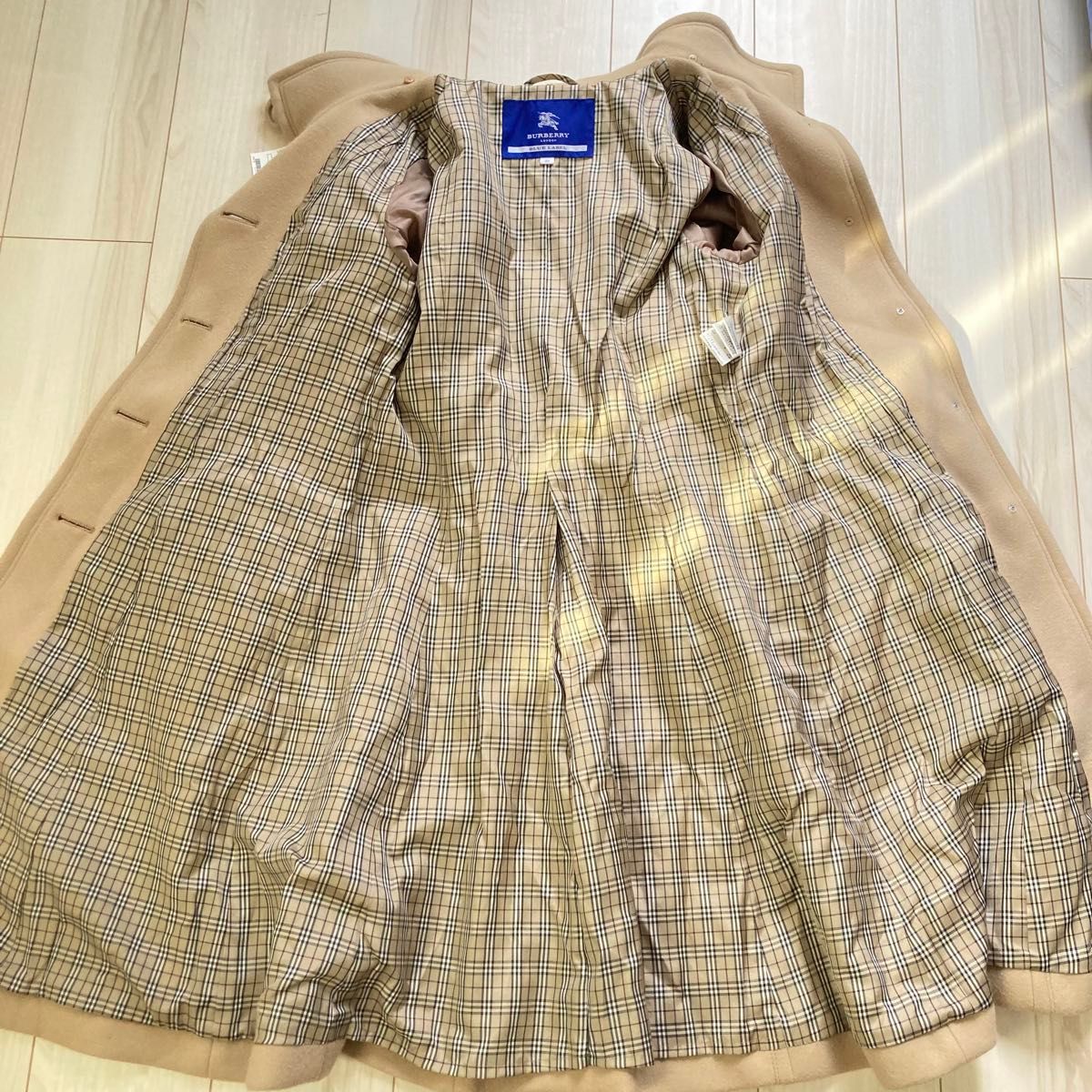 バーバリーブルーレーベル フォックスファー襟2WAYノバチェックウール