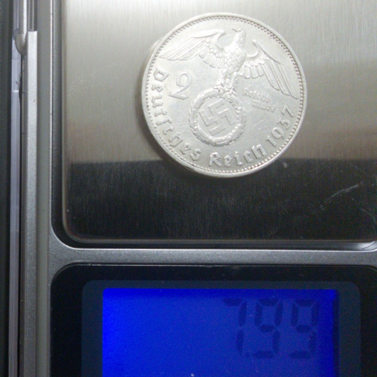 1937年 ドイツ第三帝国銀貨 2ライヒスマルクハーケンクロイツ銀貨