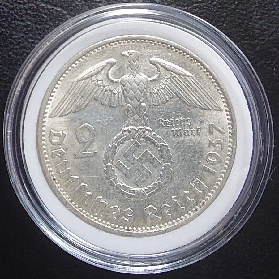 1937年 ドイツ第三帝国銀貨 2ライヒスマルクハーケンクロイツ銀貨