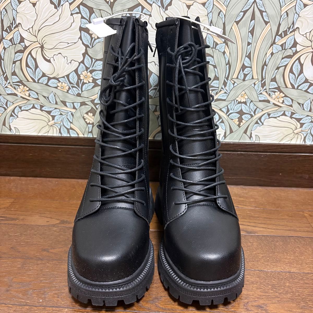 18cm盛り シークレットブーツ コスプレ 黒 編み上げ Lサイズ 厚底