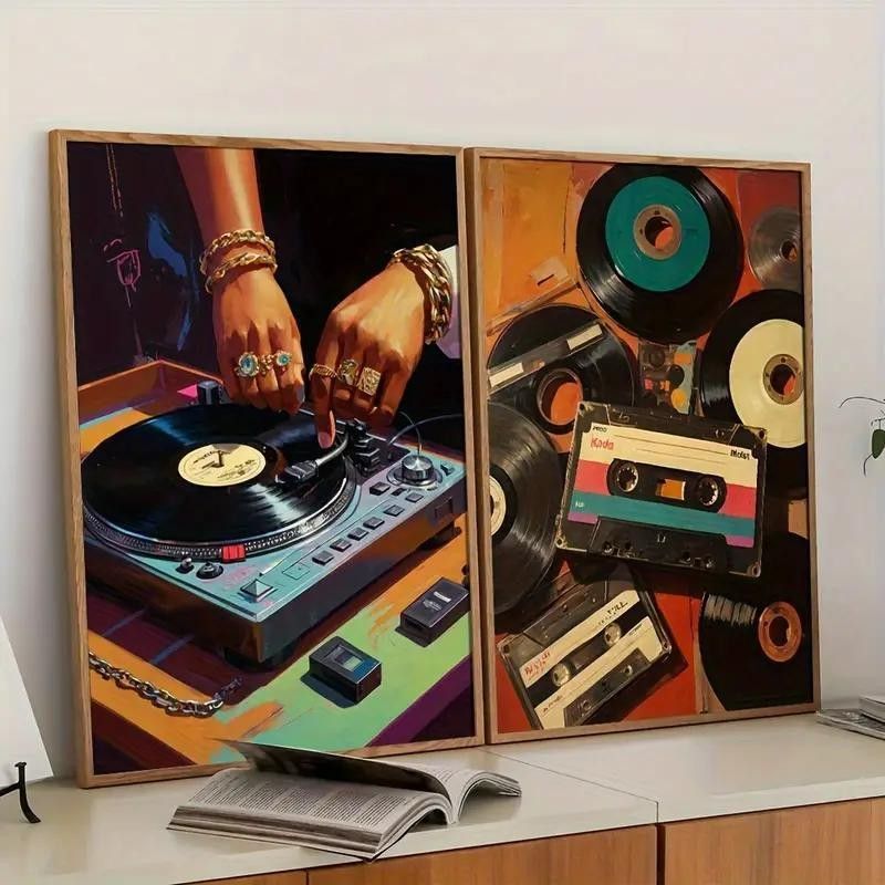 DJ ターンテーブル ポスター 2枚セット レトロ 音楽 アート ターン