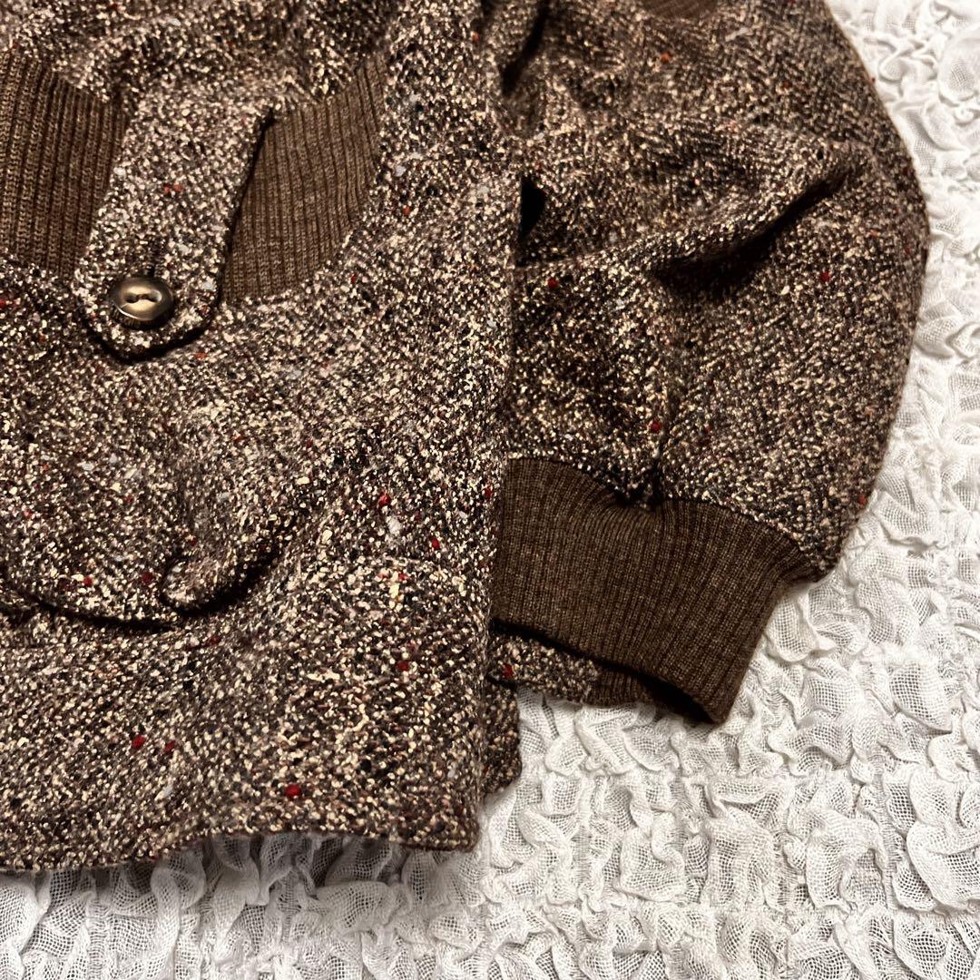 絹シルク15%レリアンLeilian希少 ツイード ジャケットコート 13+