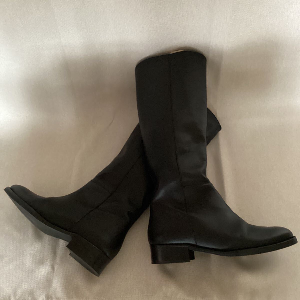 美品 レメ REMME サイドジップ レザーロングブーツ ブラック 黒 革 38
