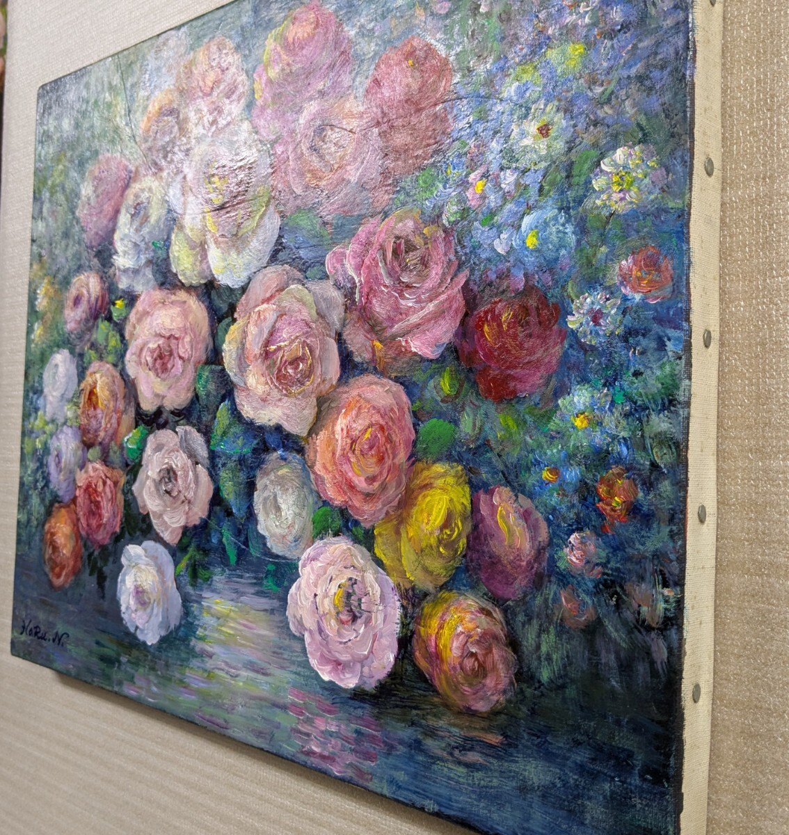 画家haru油彩画☆F8号☆薔薇☆肉筆画＊一点物＊静物画☆ 画家haru油彩