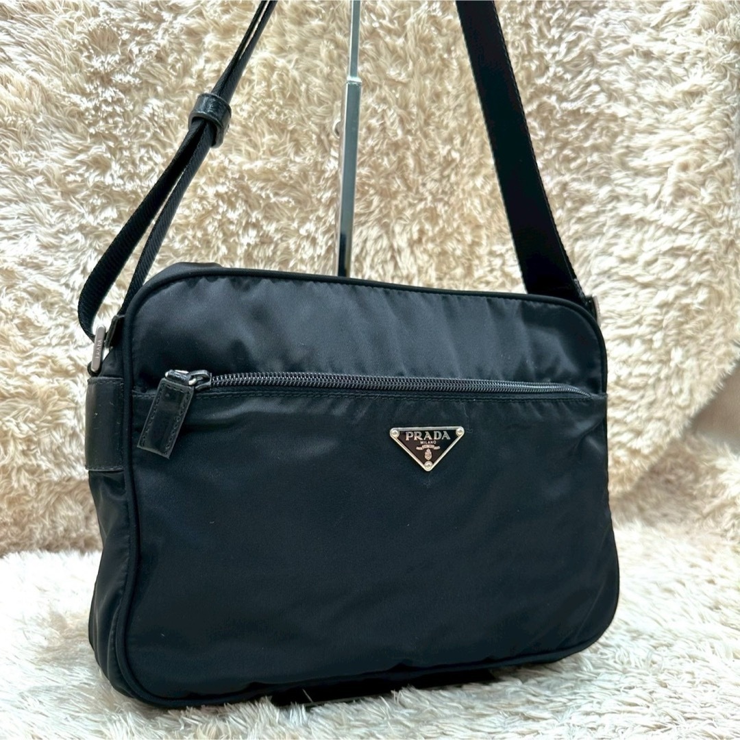 美品】PRADA プラダ ショルダーバッグ ブラック 黒 テスートナイロン