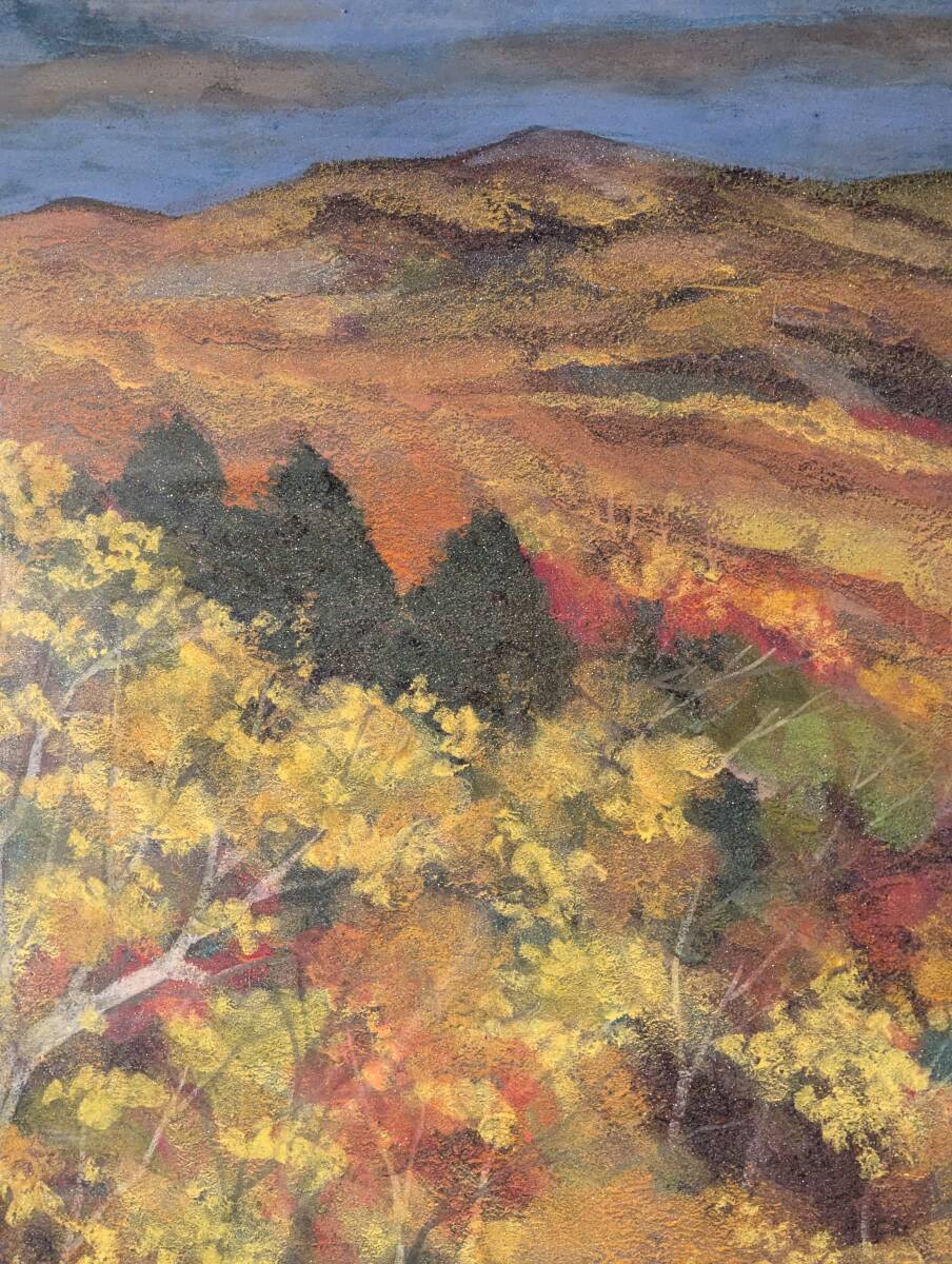真作】絵画 日本画8号 錦秋の山並み 紅葉風景画 秋彩