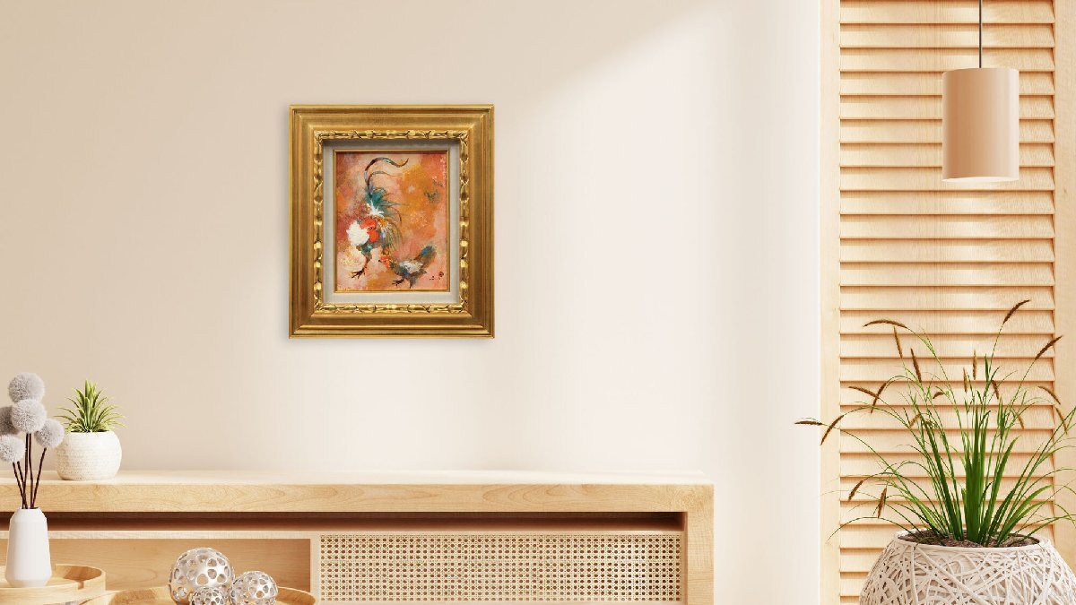 色紙額 清原啓一 「遊鶏 共タトウ付」 色紙額 清原啓一 「遊鶏 共