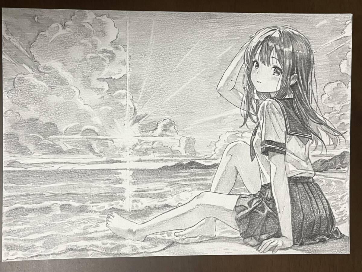 専用 手描きイラスト 鉛筆画 無防備な少女 オリジナル キャミソール