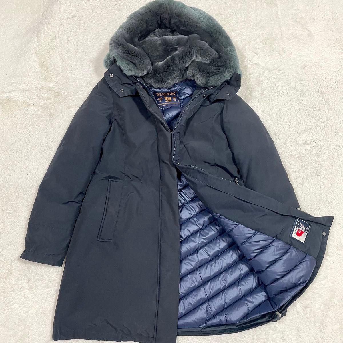ウールリッチ ラビットファー コットン ダウンコート 1602177 ネイビー