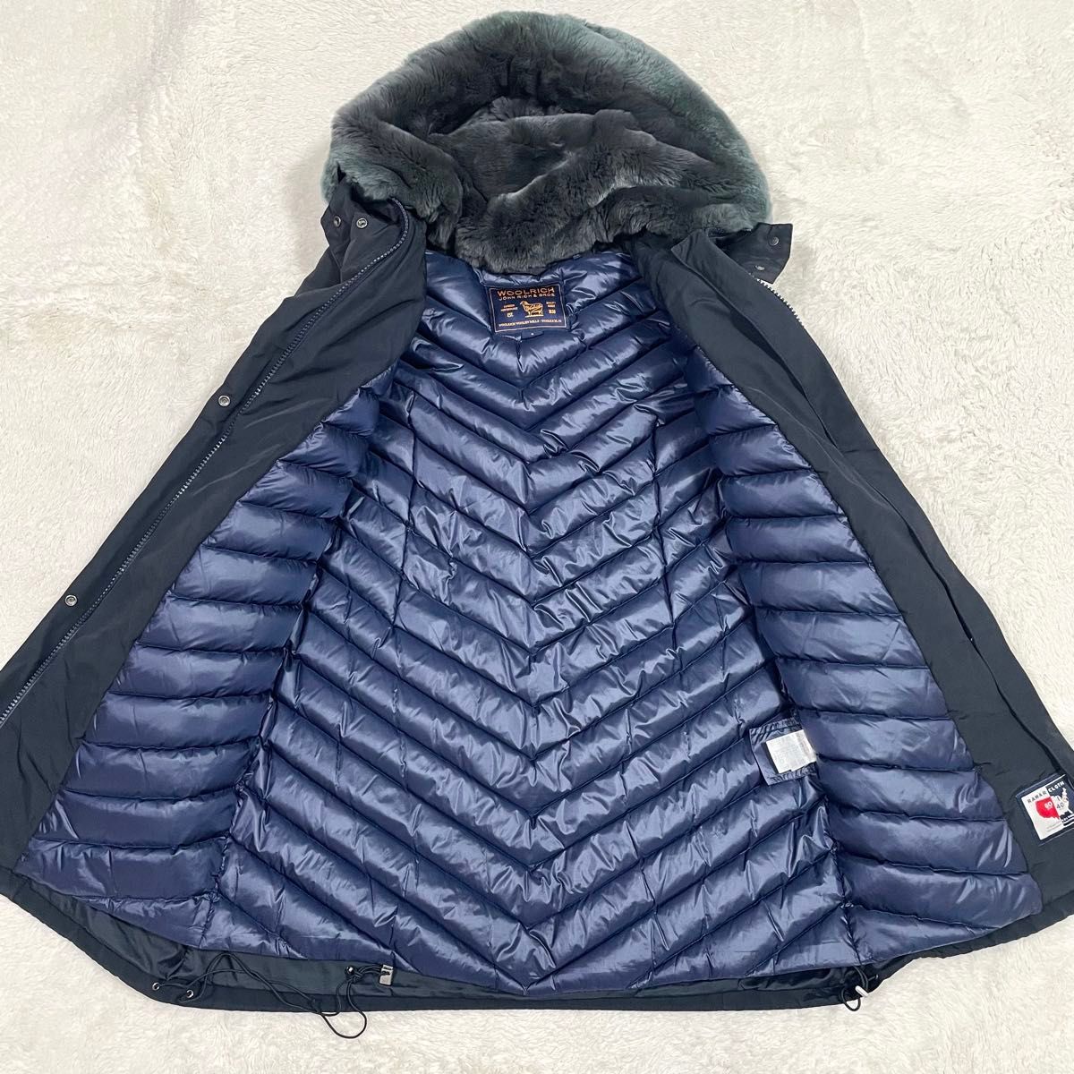 ウールリッチ ラビットファー コットン ダウンコート 1602177 ネイビー