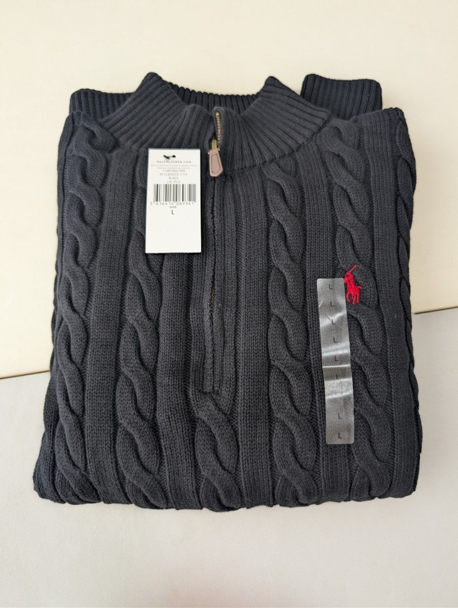 Polo Ralph Lauren ブラック ケーブルニットセーター ジップ L ラルフ